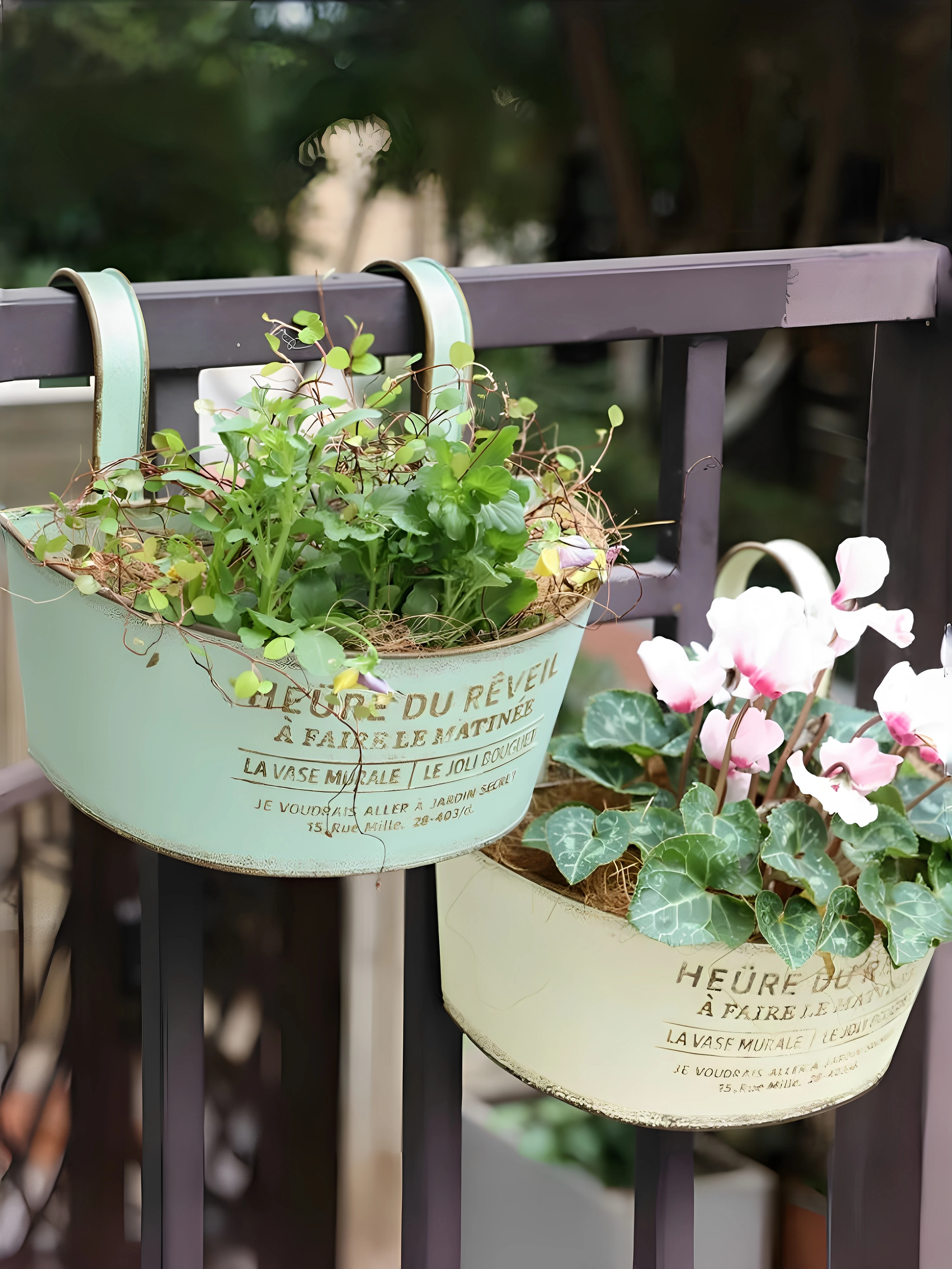 

High value wall hanging flower pot English letter railing fence wall hanging iron flower pot