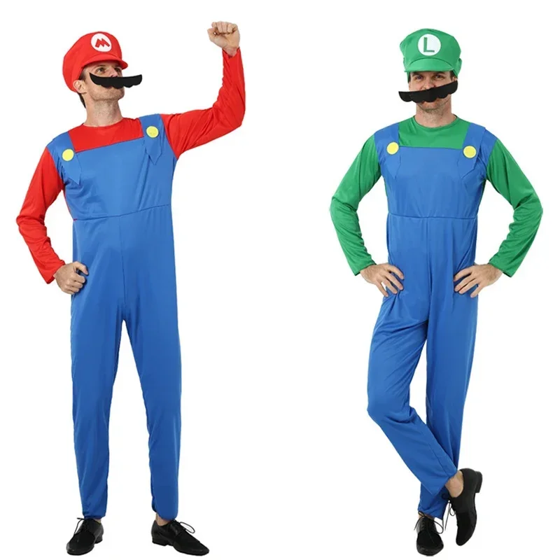 2025 New Halloween Aldult Kids Super Mari Luigi Bros Cosplay Costume Jumpsuit Dress Full Suit Party Boys Girls Fancy Costum abc