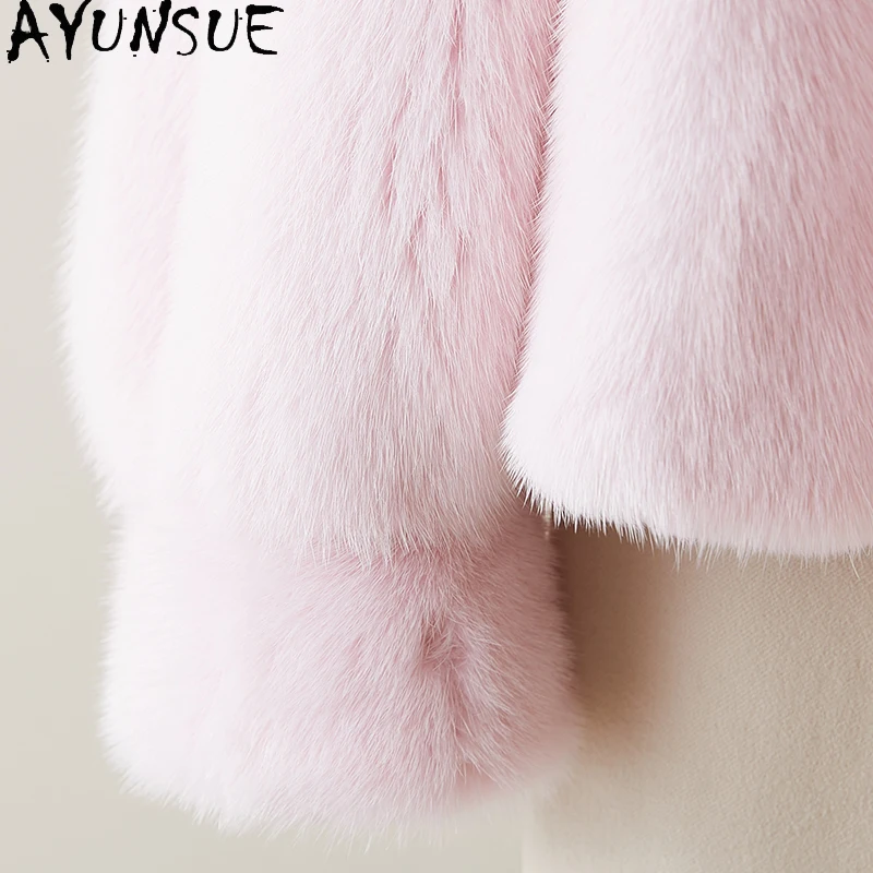 AYUNSUE 밍크 퍼 코트 여성용 2025 핑크 겨울 의류 여성용 고품질 코트 여성 패션 펠츠만텔