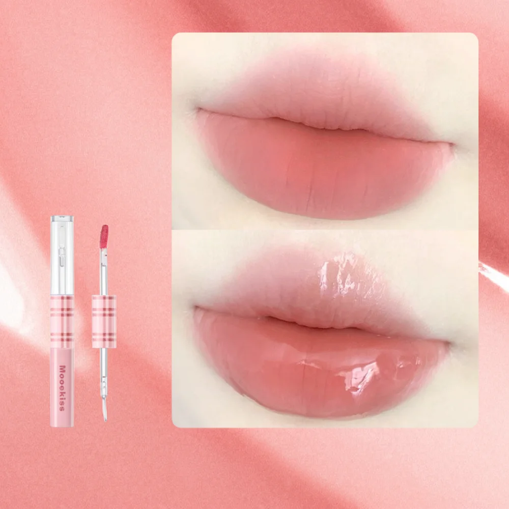 For Mooekiss Dual Head Lip Tint Moisturizing Mirror Glossy Lip Glaze Waterproof Long Lasting Matte Liquid Lip Makeup