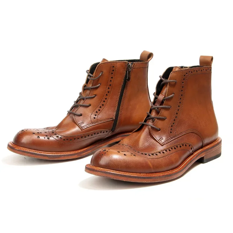 

Винтажные мужские ботильоны «Челси», роскошные ботинки из натуральной кожи, весна 2026, уличные модные броги в британском стиле, деловая обувь, мужская