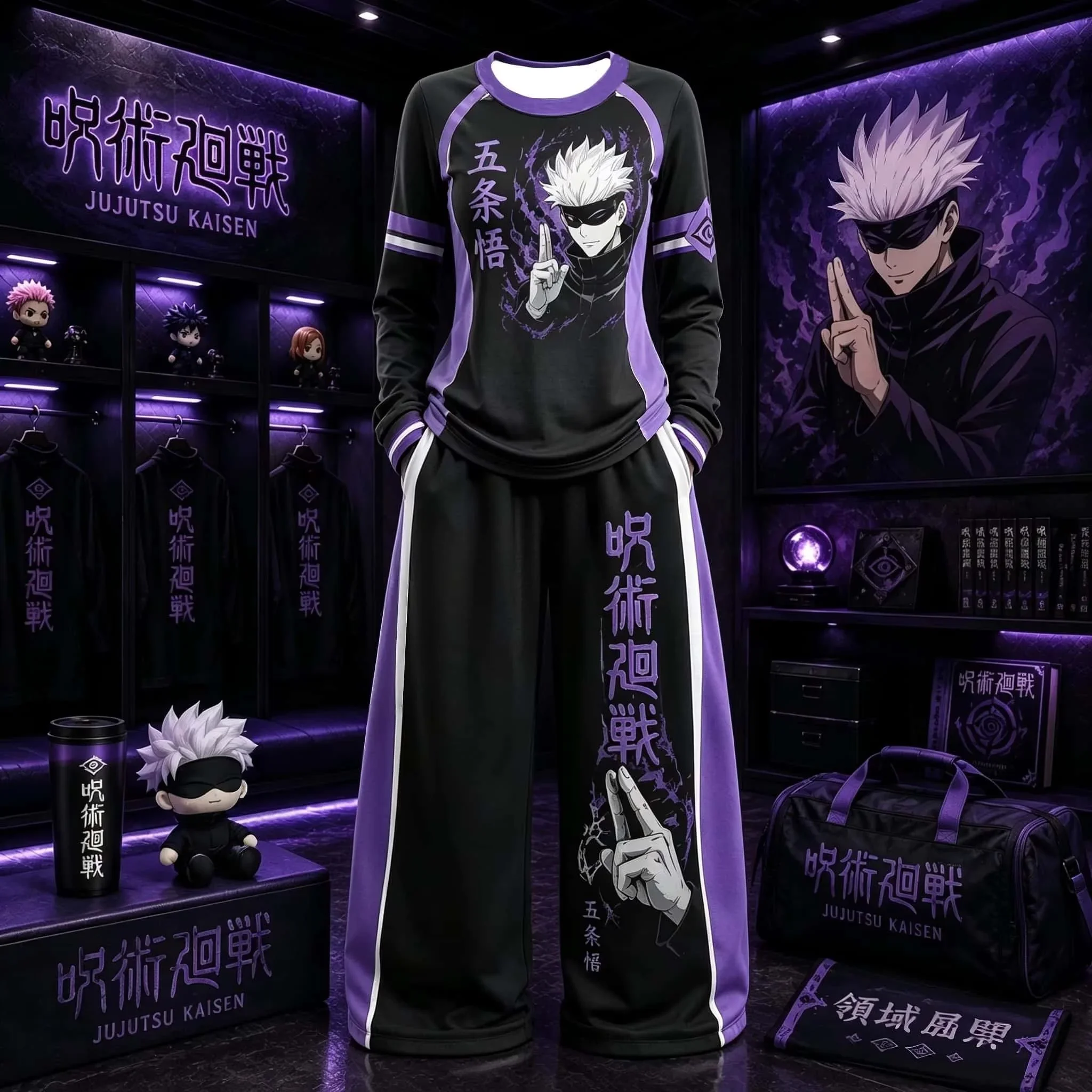 Jujutsu Kaisen Cartoon Long Sleeve Set Spring Autumn Print Loose Sport Casual Unisex FamilyMatching