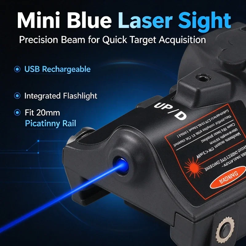 Usb Rechargeable Flashlight Combo With Blue Laser Sight, Mini Unit Fits 20Mm Rail For Outdoor Night Exploration