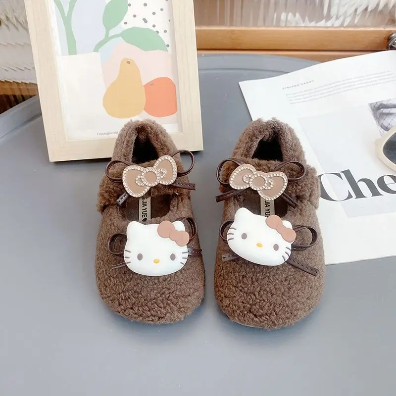 مرحبا كيتي الشتاء أحذية الأطفال الجديدة سانريو فتاة Kawaii أحذية قطنية دافئة لينة أسفل عدم الانزلاق الاطفال الأميرة الشقق الموضة #5