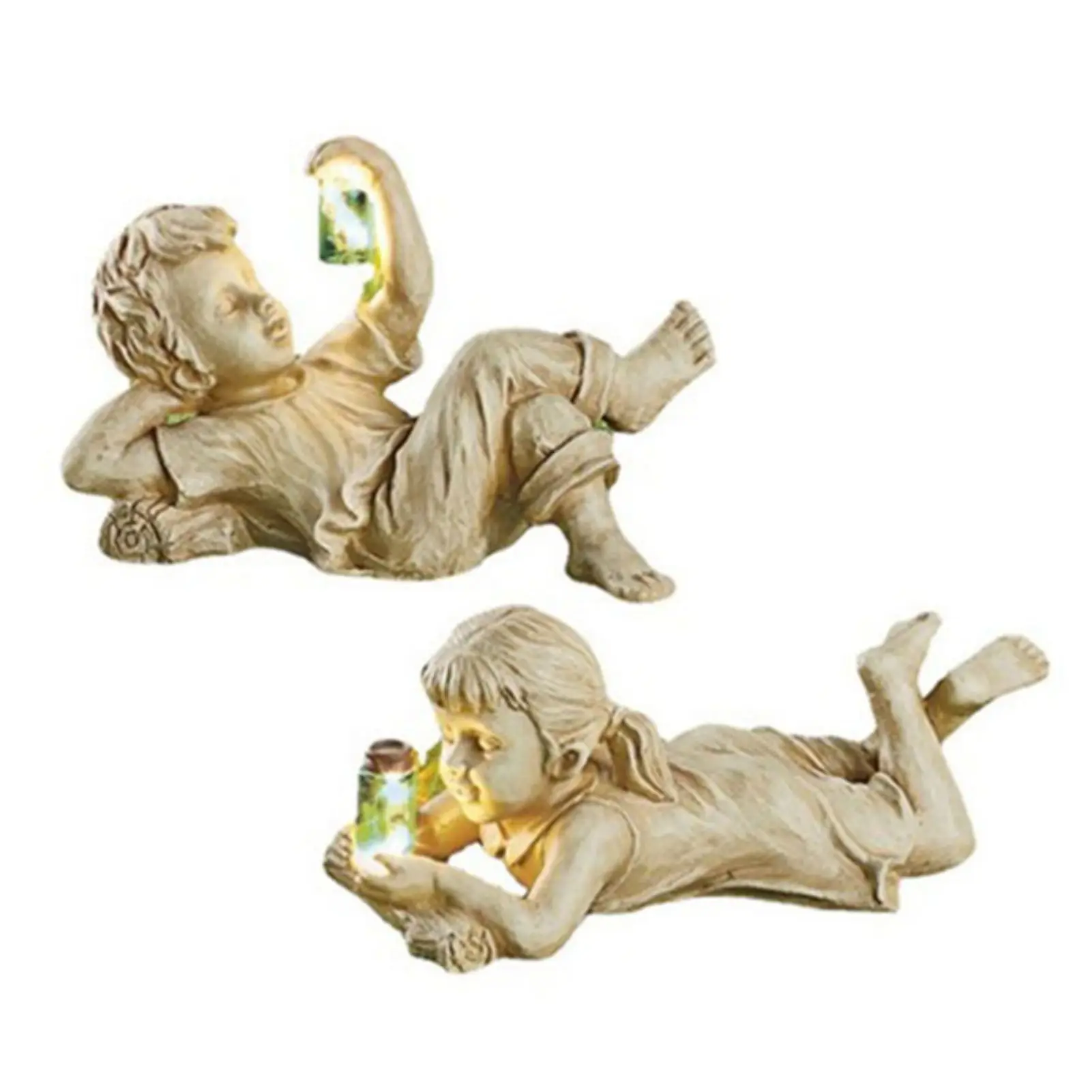 

Boy and Girl Firefly Garden Statue Exquisite Details Garden Figure Decorative Model for Gardens Patios and Lawns