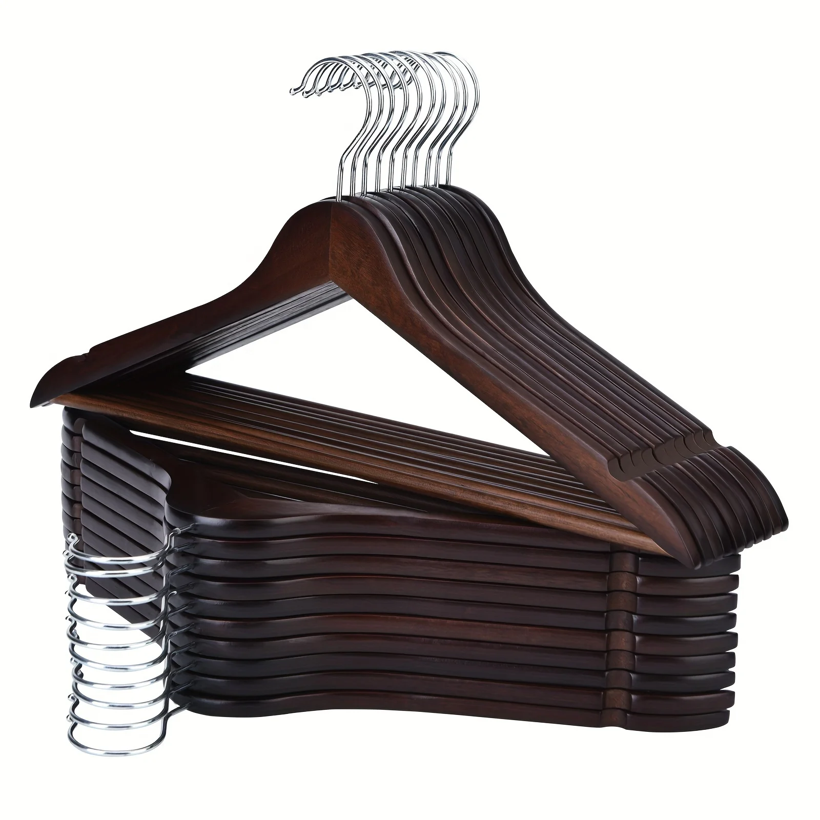 10-Piece Premium Wooden Hangers With Chrome Swivel  - Ultra-Smooth, Durable For Shirts, Coats, Jackets & Dresses