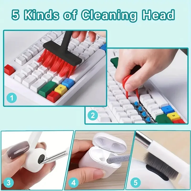 5 in 1 Keyboard Cleaning Brush Kit Keycap Puller Earbuds Cleaner for Airpods Pro 1 2 3 Bluetooth Earphones Case Cleaning Tools