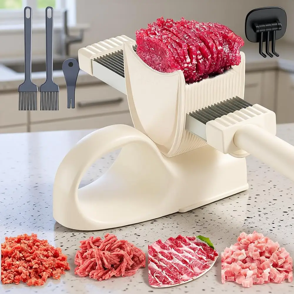 

Manual Meat Slicer with Steady Grip, Adjustable Thickness 2mm or 4mm, 17 Blades for 18 Meat Slices, Slices and Dices - Pink