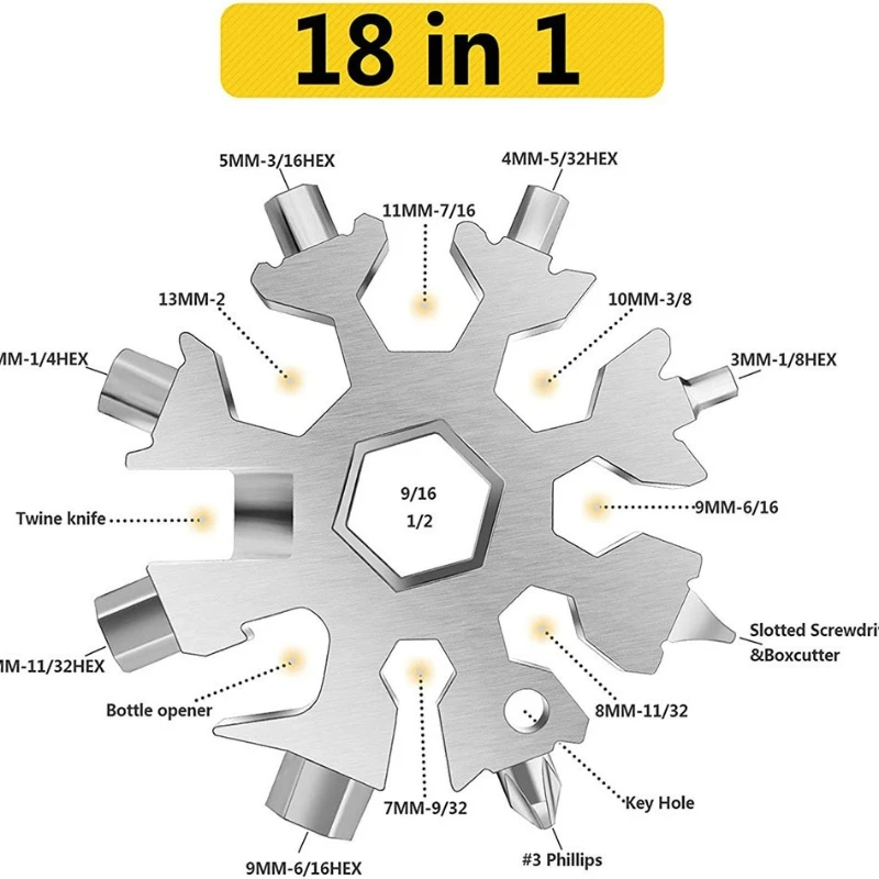 18-in-1 Snowflakes Multi-tool Herramienta 18 En 1 Multifunctional Tool Copo De Nieve Llave Multiusos