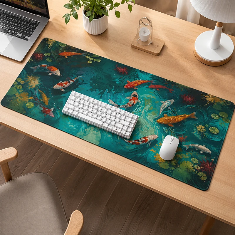 Turquoise Koi Lotus Mouse Pad Gamer printon demand HD Home New Mousepad XXL Desk Mats Non-Slip Soft Office Mice Pad