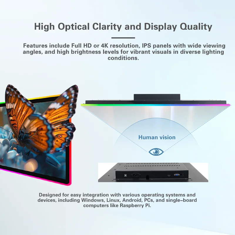 Gaming Touchscreen Display Supports RGB LED halo Control for Arcade Machines and Shopping Mall Advertising OEM ODM.