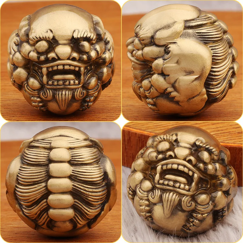Brass Handball Smiling Face Pixiu Walnut Retro Elderly Finger Exercise Copperware Daily Progress Gold Pair Handle Piece