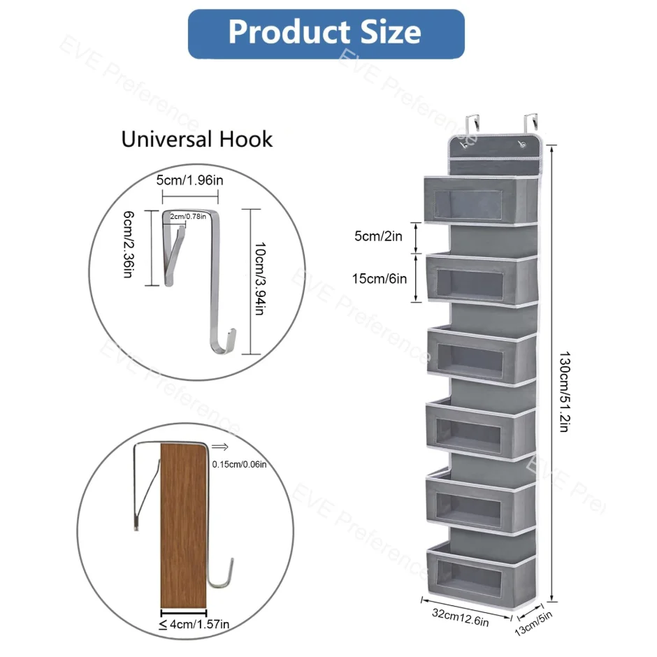 منظم تخزين فوق الباب، 4 أرفف، منظم أبواب معلق مع 4 جيوب ذات سعة كبيرة لحمام غرفة النوم، قطعة واحدة