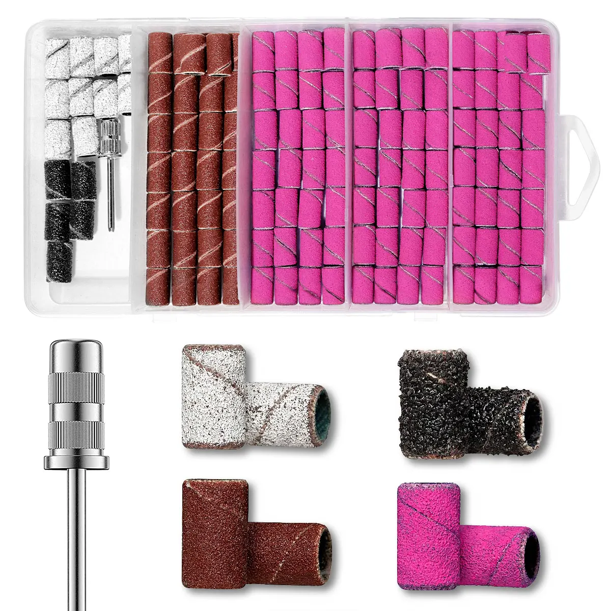 Nail Drill Bits Durable Sanding Bands with 135 pcs Mandrel Griding Heads Mix #80 #120 #180 #240 for Salon Manicure and Pedicure