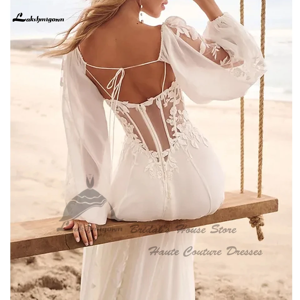 Lakshmigown Neues Spitzen-Boho-Hochzeitskleid Elegantes Langarm-Brautkleid für den Strand 2026 Vestidos De Noite Maßanfertigung – Detail 3