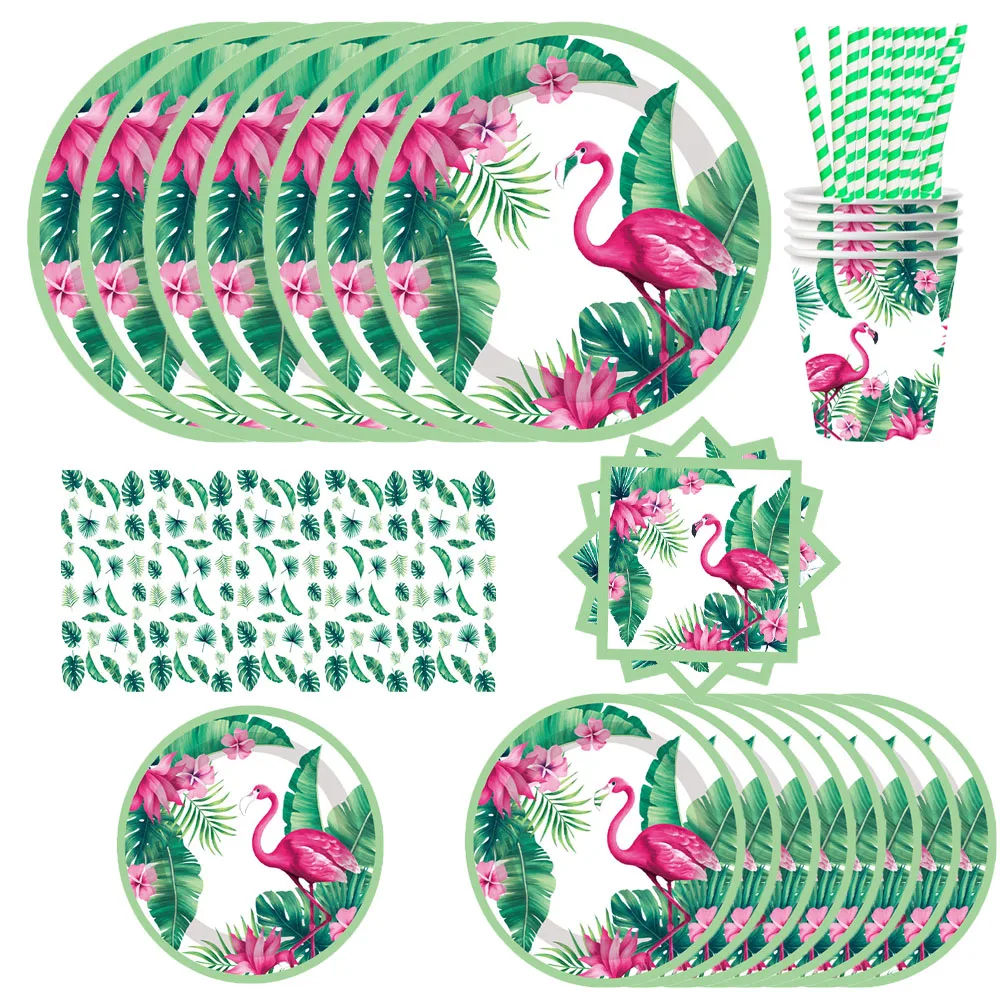 

Flamingo Birthday Party Decoration Hawaii Theme 20-Piece Disposable Tableware Tablecloth Plates Cups Napkins Balloon Supplies