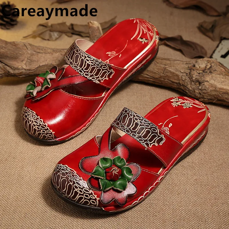 

Careaymade-Folk style Head layer cowhide pure handmade Carved shoes, the retro art mori girl shoes,Women's casual SandalsAM019