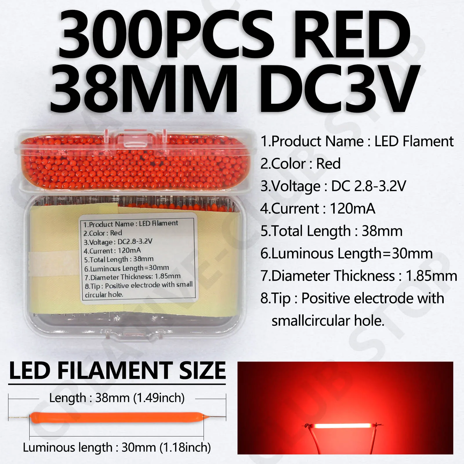 300pcs COB LED Filament 6500K 2200K Red Green Blue DC3V for LED Filament Light Bulb Incandescent Decoration Led Lighting Lamp