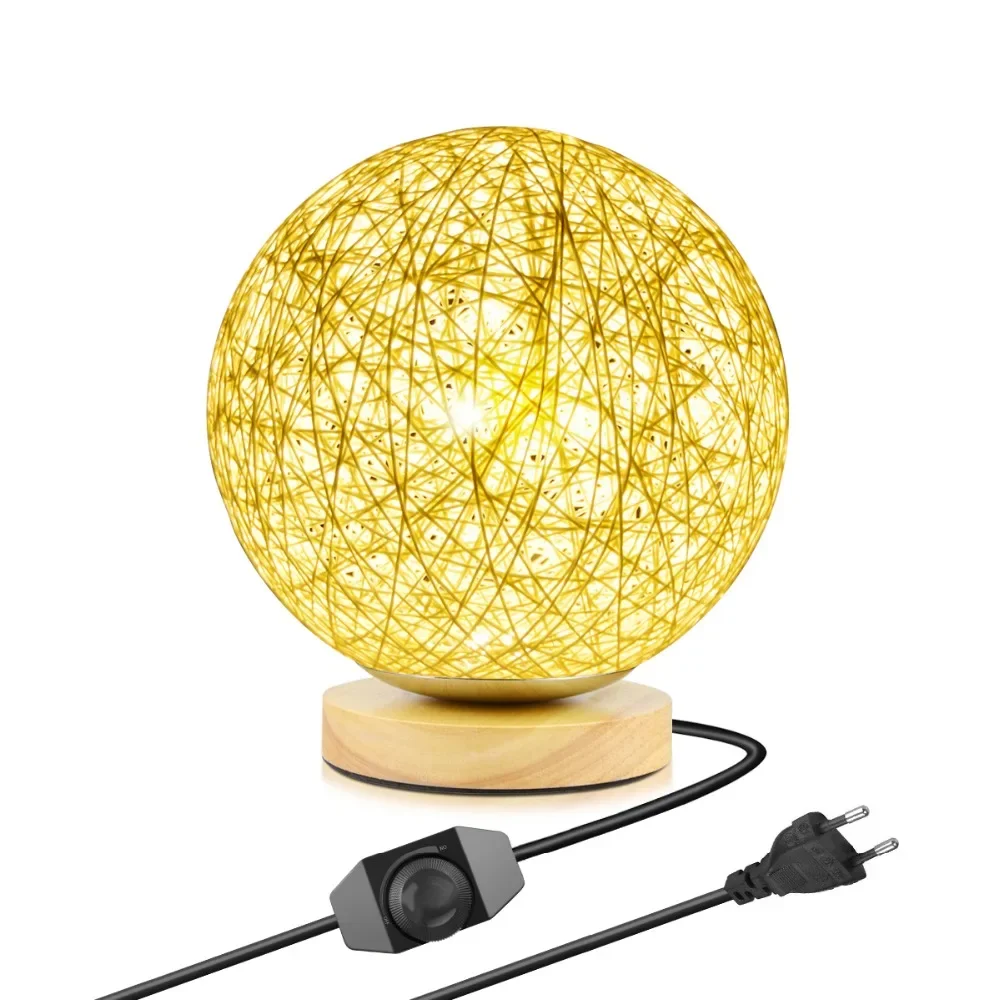 Lampe de chevet en osier à intensité réglable, luminaire décoratif d'intérieur, idéal pour un bureau ou une chambre à coucher, ou comme cadeau d'anniversaire ou d'enfant, prise ue, 220V