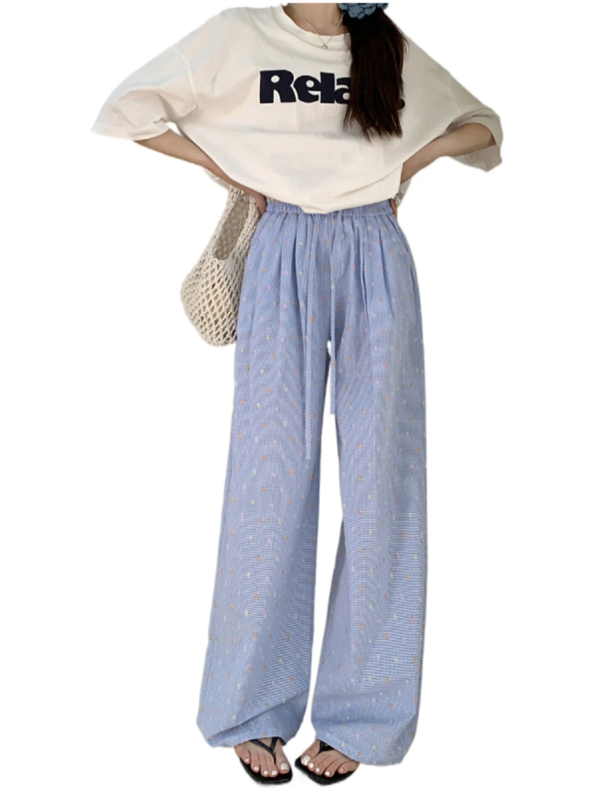 하이웨이스트 스트레이트 레그 편안한 캐주얼 팬츠 플러스 사이즈 여성용 루즈 슬리밍 여름 바지 한국 스타일 출퇴근 패션