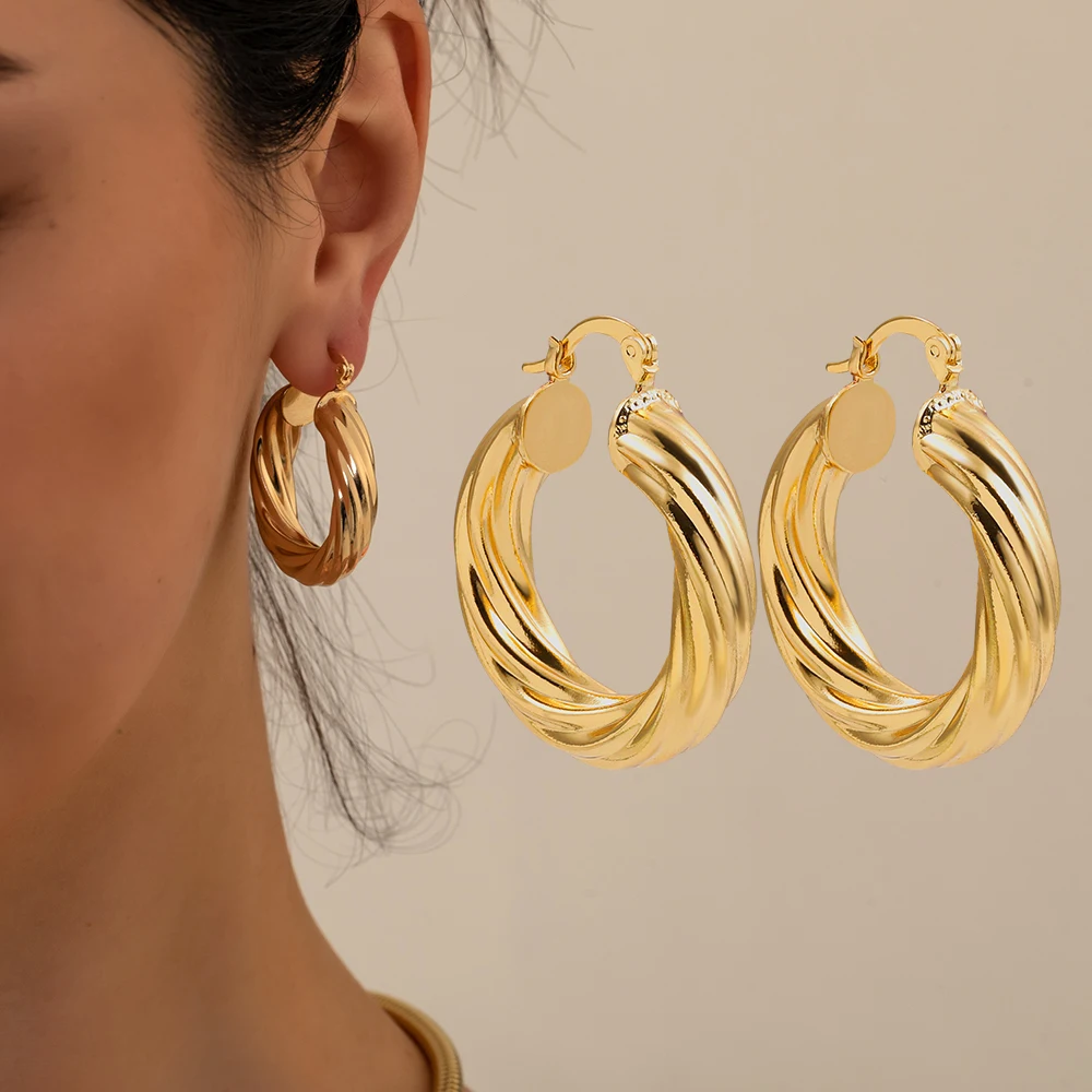 New Trendy Geometric Twisted Thick Hoop Earrings Fashion Gold Color Big Round Circle Earrings for Women Punk Hiphop Jewelry Gift