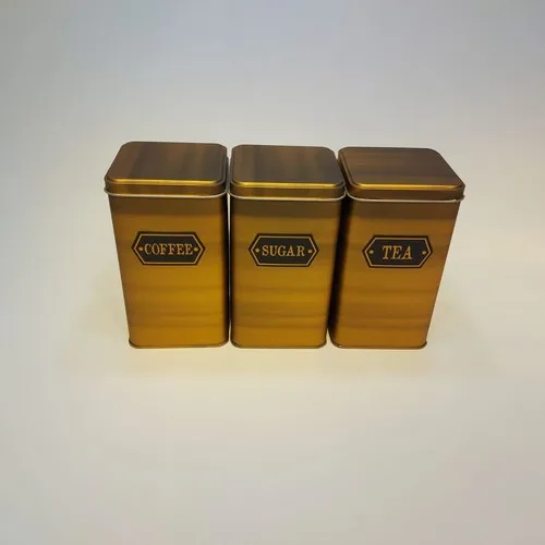 Kumsar 3'Lü Metal Square Jar Set Brown