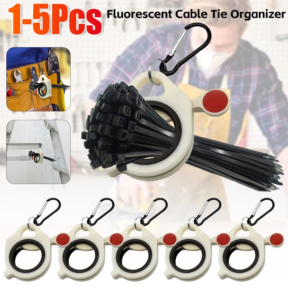 Fluorescent Cable Tie Organizer Reusable Zip Tie Holder Portable Plastic Cable Tie Storage Tool Electrical Wire Ties Organizer