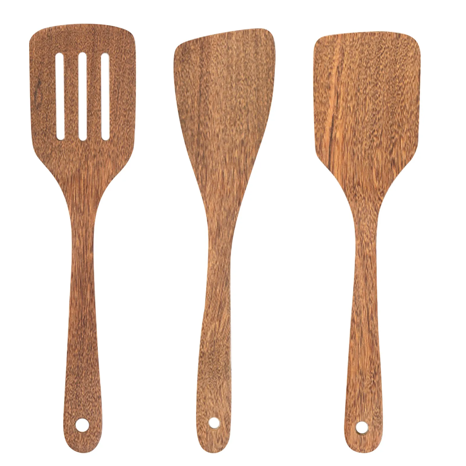 

3Pcs Wooden Cooking Tools Set Natural Grain Wood Spatulas Heat Resistant Scratch Proof Lightweight for Nonstick Cookware Kitchen