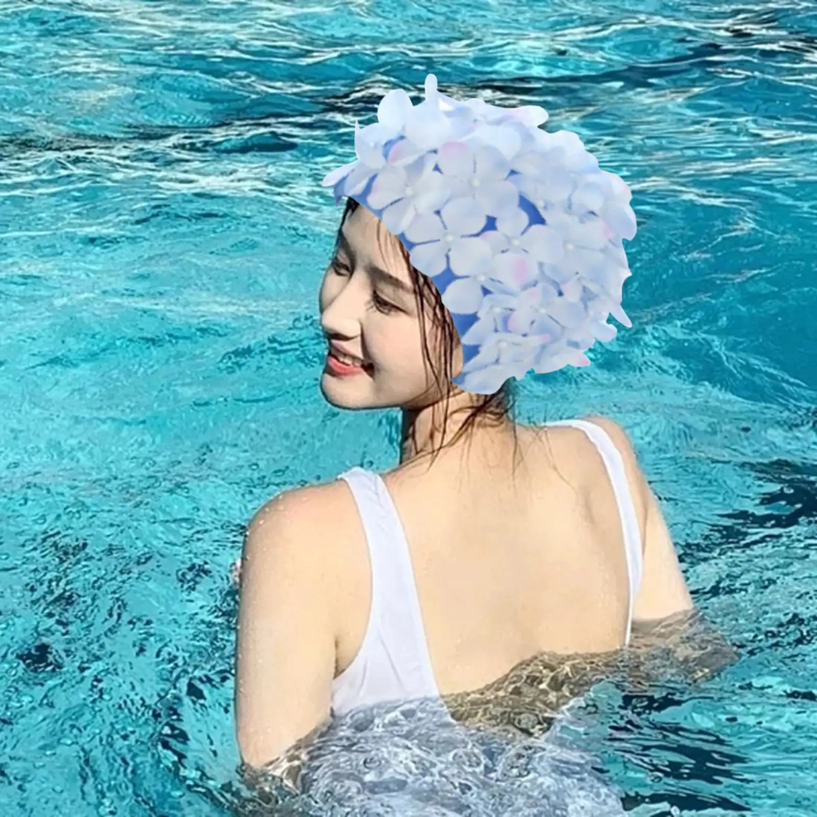 Flower Swim Cap Long Hair Women Swim Hat Ear Protection Water Sports Swimming Pool Cap Fashion Design Quick Drying Swim Hat