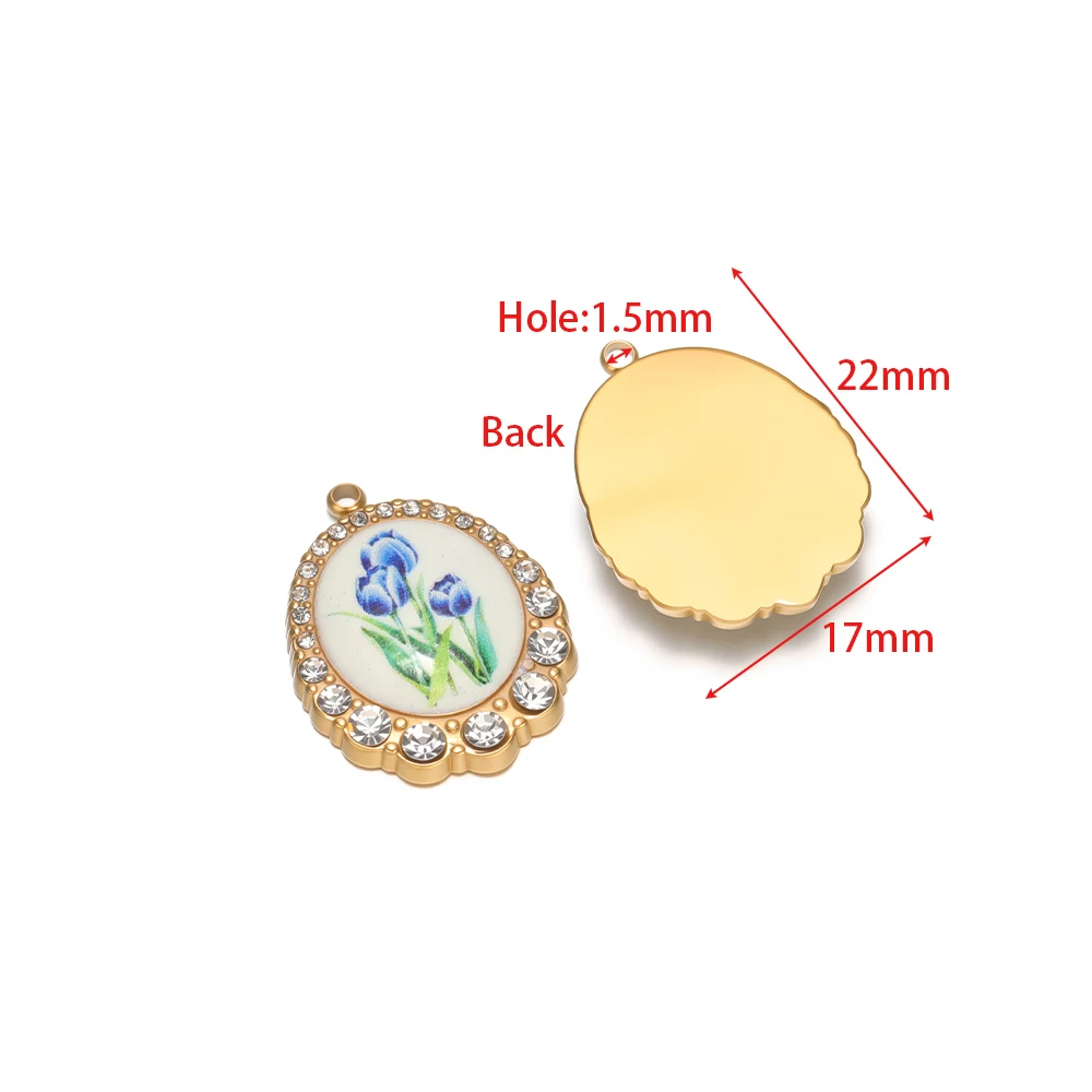 3 Stück Edelstahl Elegante Emaille-Blumenanhänger mit Zirkonia für Damen Armband Halskette DIY Schmuck Ohrringe Bastelzubehör – Detail 1