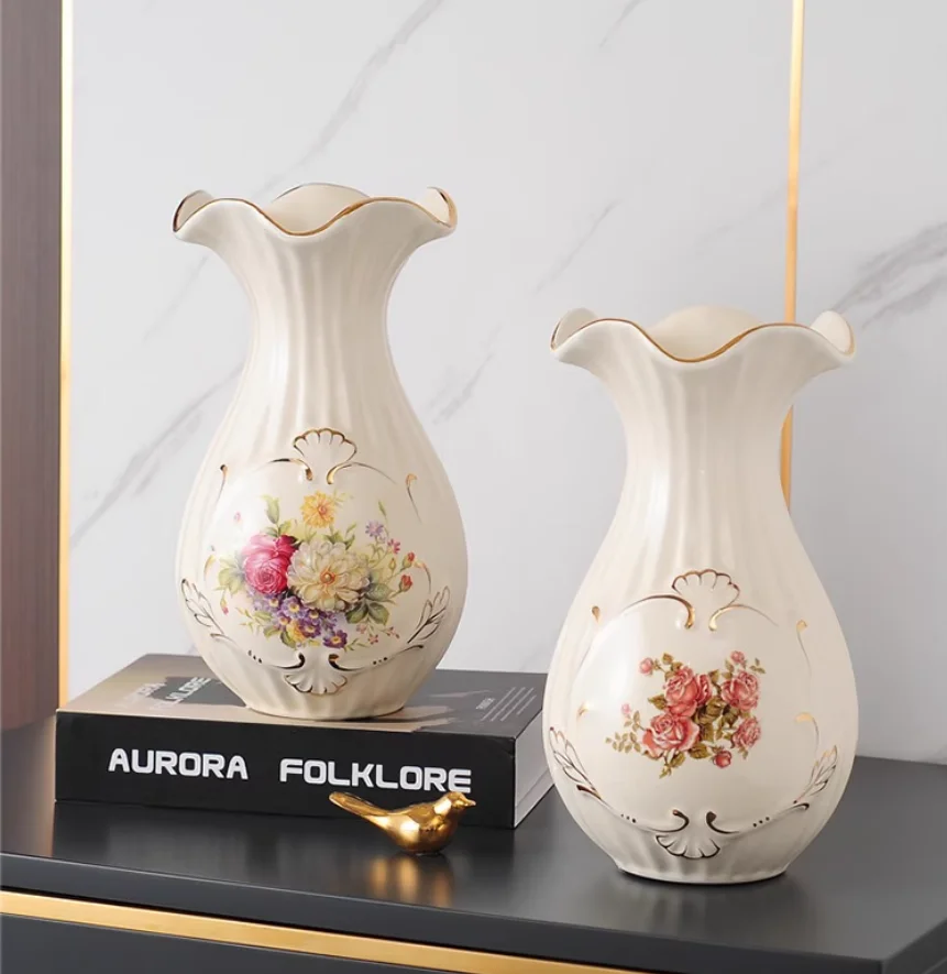

European-style ceramic water storage flower vase home decor living room floral arrangement creative dried flowers TV console din