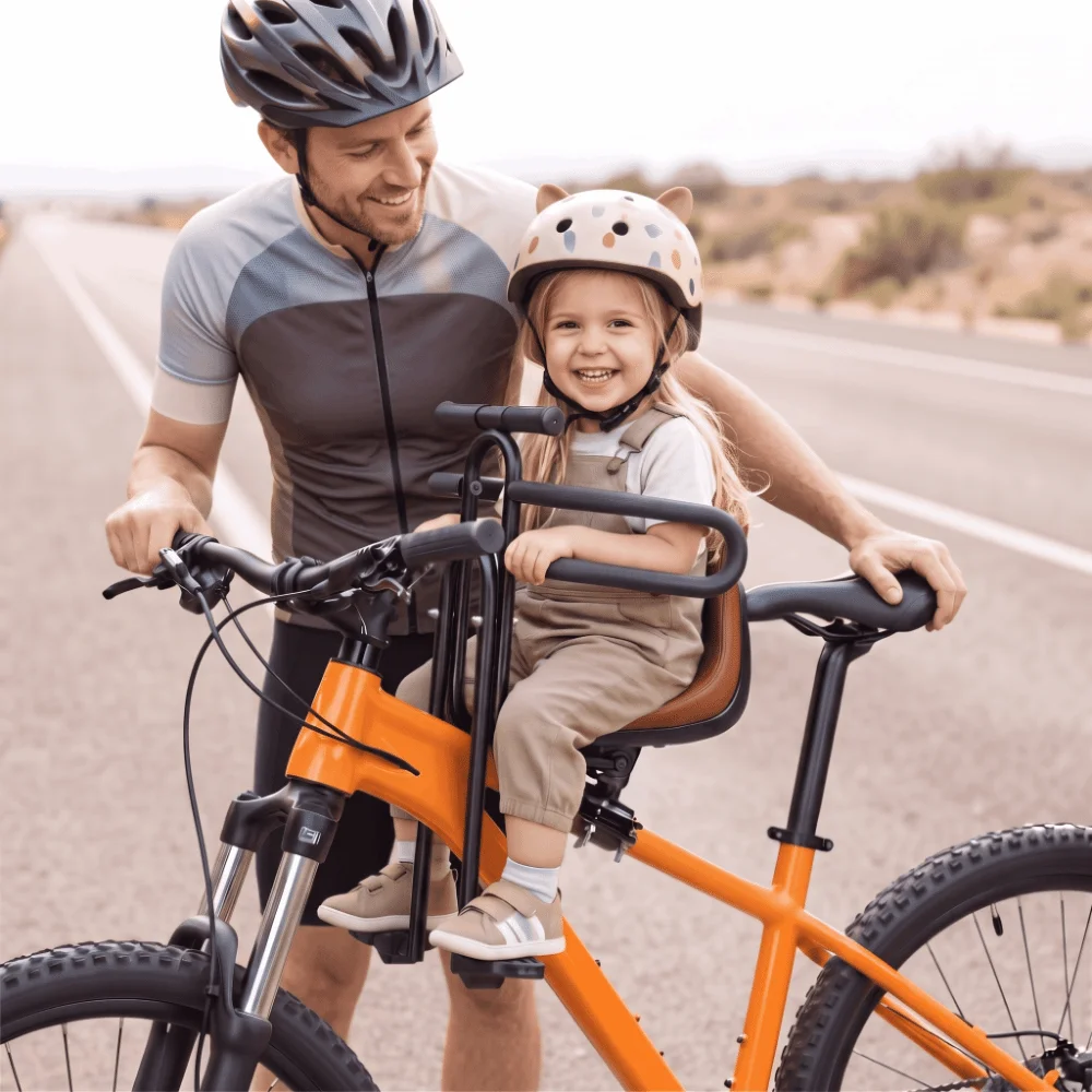 Front Mounted Bike Child Seat Foldable Footrest Adjustable Pedals Bicycle Child Seat Full Surround Safety Foldable