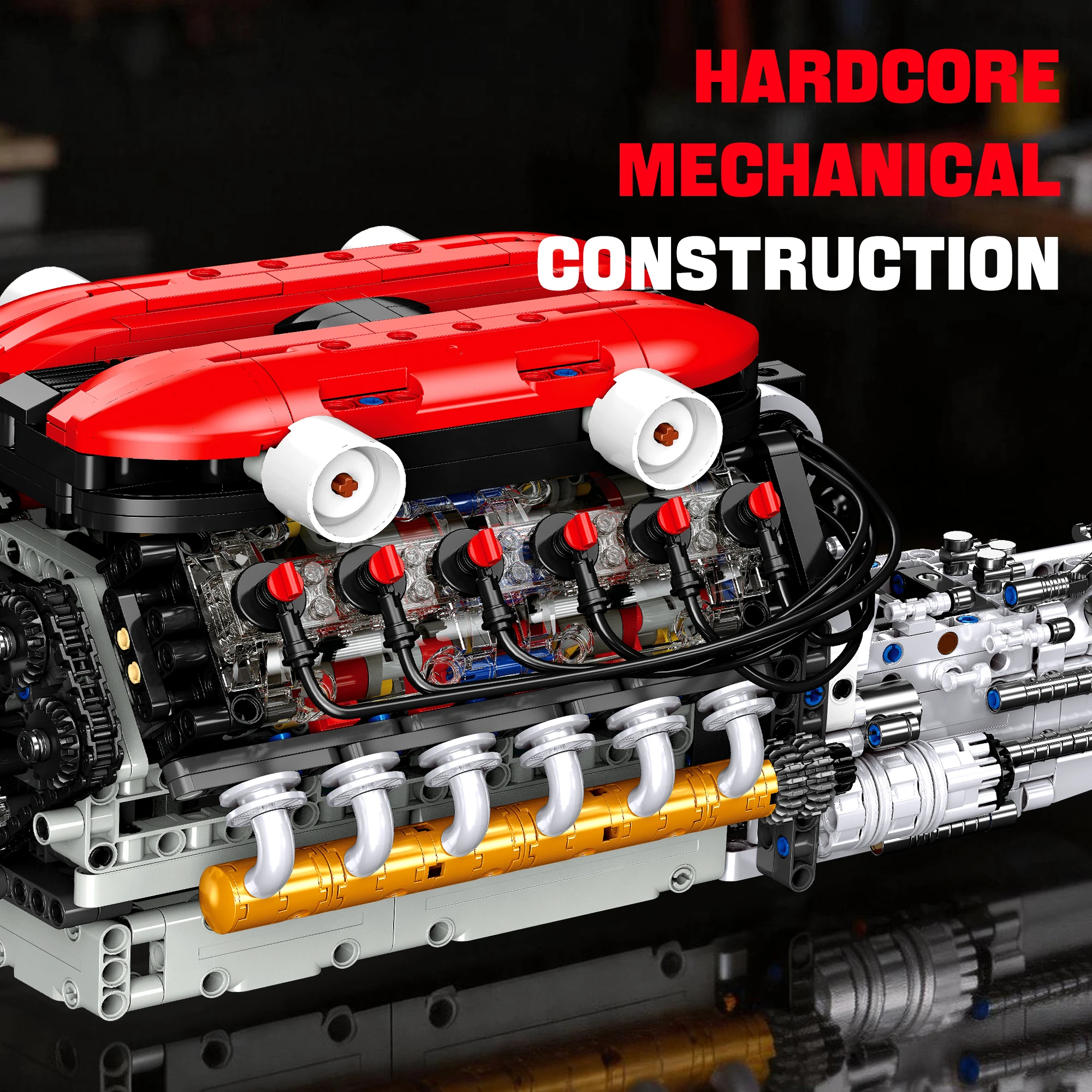 1653 PCS MOC Motorized V12 Engine Model Blocks Kit, STEAM Mechanical Building Blocks, Desktop Cabinet Display Ornament