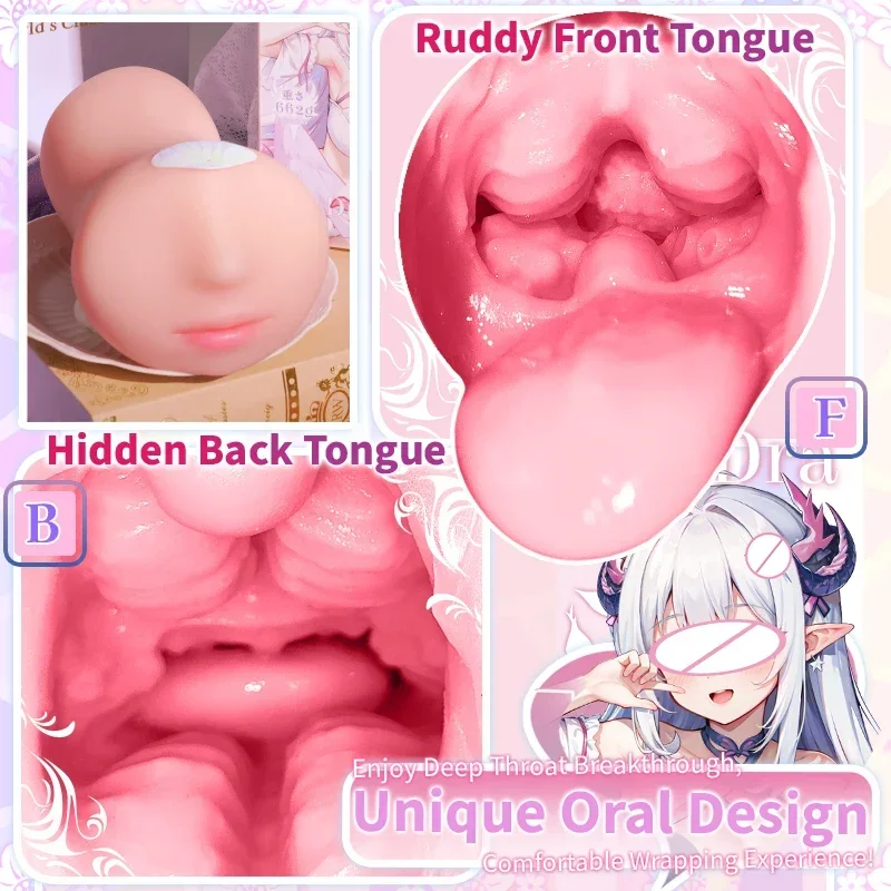 YUU Dual Tongue Blowjob Mastrubator สําหรับชายของเล่นฟันสมจริงปากสําเร็จความใคร่คัพ Deep Throat Oral Sex Simulator