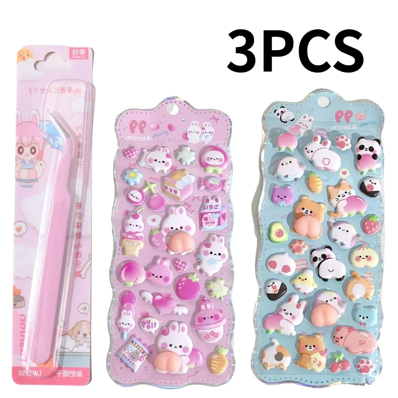 

3d наклейки с кроликом, забавный подарок для снятия стресса, мягкий толстый на ощупь, мягкая наклейка «сделай сам», наклейка для чехла для телефона, скрапбукинга, животных