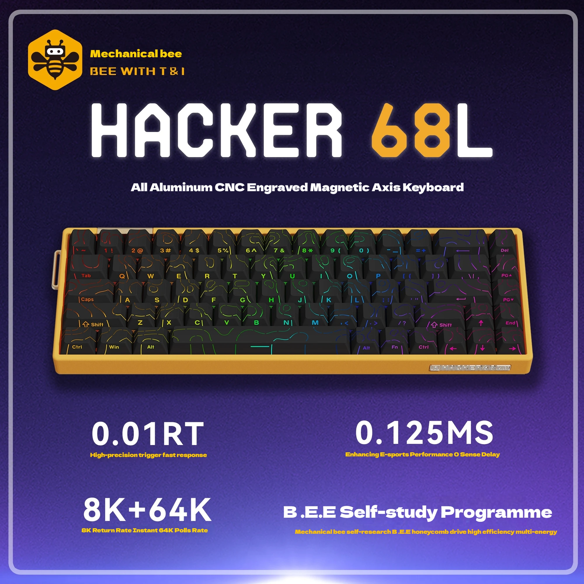 JIXIEFENG Hacker68L Teclado mecánico de eje magnético 0.01rt respuesta rápida 8k soporte Mixto Axescustomized teclado para juegos Rgb