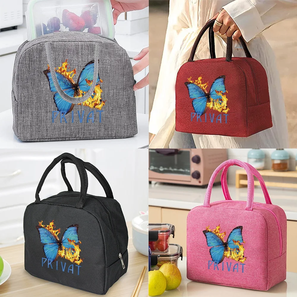 

Lunch Insulated Bag Thermal Food Picnic Bags Handbags Organizern Flame Butterfly Partten Unisex Cooler Tote for Work