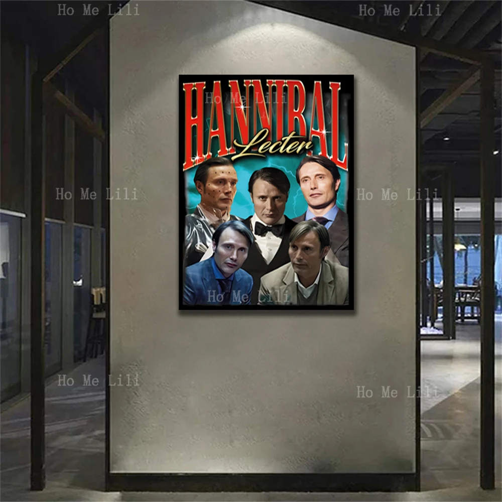 Retro Hannibal Lecter Mads Mikkelsen Design retrò Poster vintage Tela Stampa artistica da parete Opere d'arte per soggiorno Arredamento camera da letto