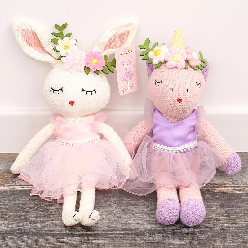 new cute soft Knitted Unicorn Knitted Rabbit Doll Soothing Doll Cloth Doll Girl Playing Home Holiday Gift Children's Toy