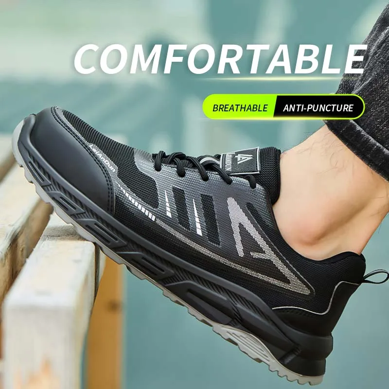 أحذية Leandun الرجالية الآمنة لجميع المواسم قابلة للتنفس ومريحة ومتينة ومقاومة للصدمات ومقاومة للثقب