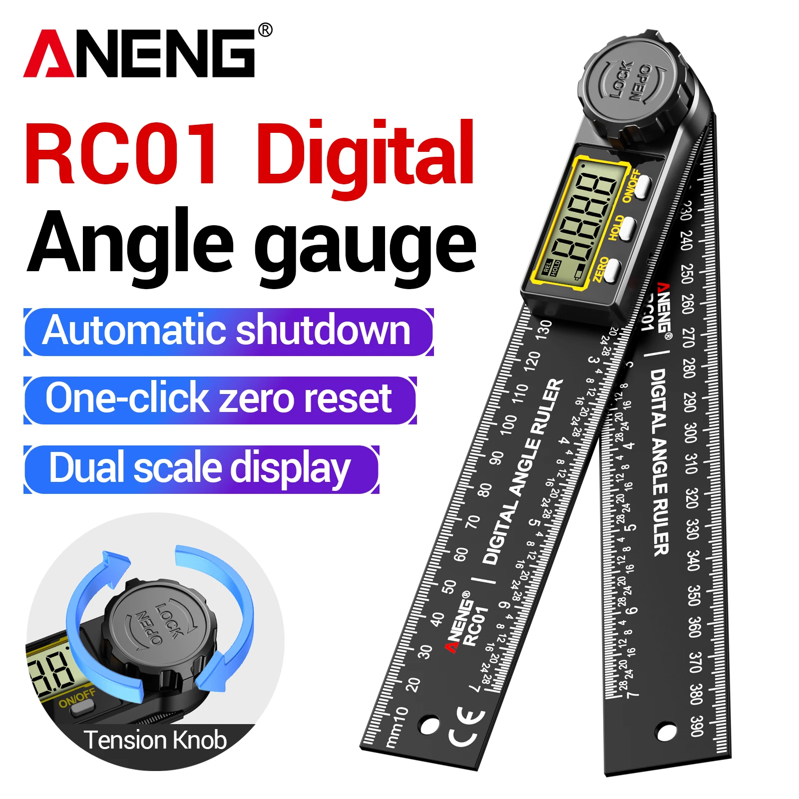 ANENG RC01 Digital Angle Ruler with 0.1 Division Value for Home Decoration Construction DIY Parts Tilt Angle Measurement Tool