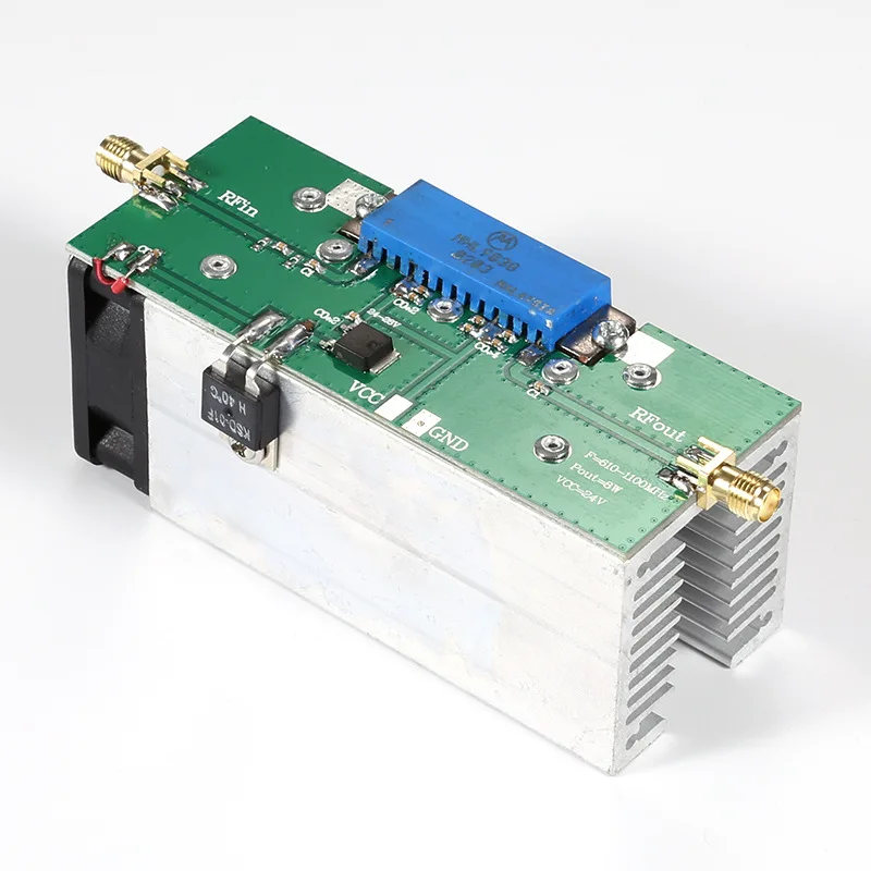 

High-Gain 30dB 8W RF Amplifier 600–1100MHz 24–28V Active Air Cooling for Signal Enhancement