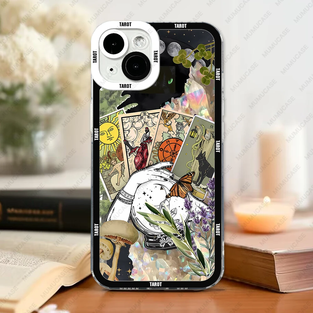 Funda de teléfono artística con Collage de tarjetas de Tarot de bruja para iPhone 16 Pro Max 15 Plus 14 13 12 Mini 11 XS X XR, funda suave
