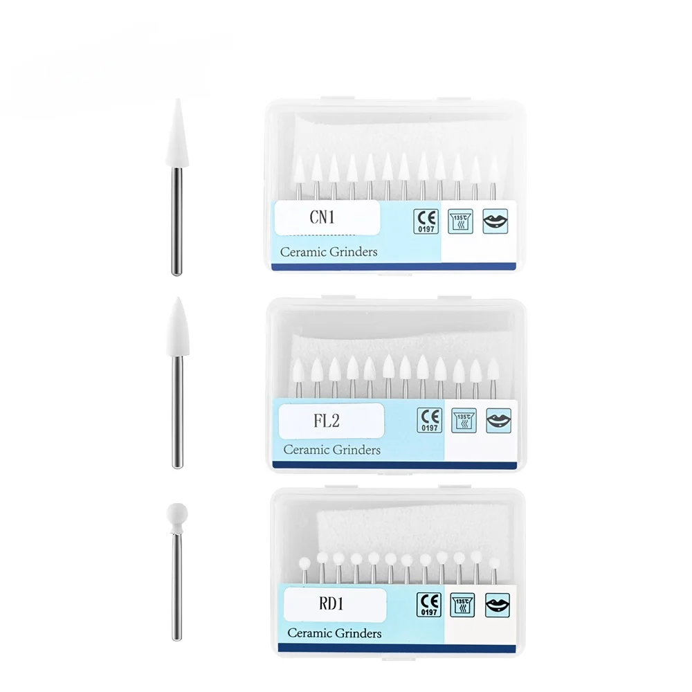 

12pcs/Box Dental White Stone Polishing FG Burs Cone/Flame/Round Shape Abrasion Bur Fit For High Speed Handpiece 1.6mm