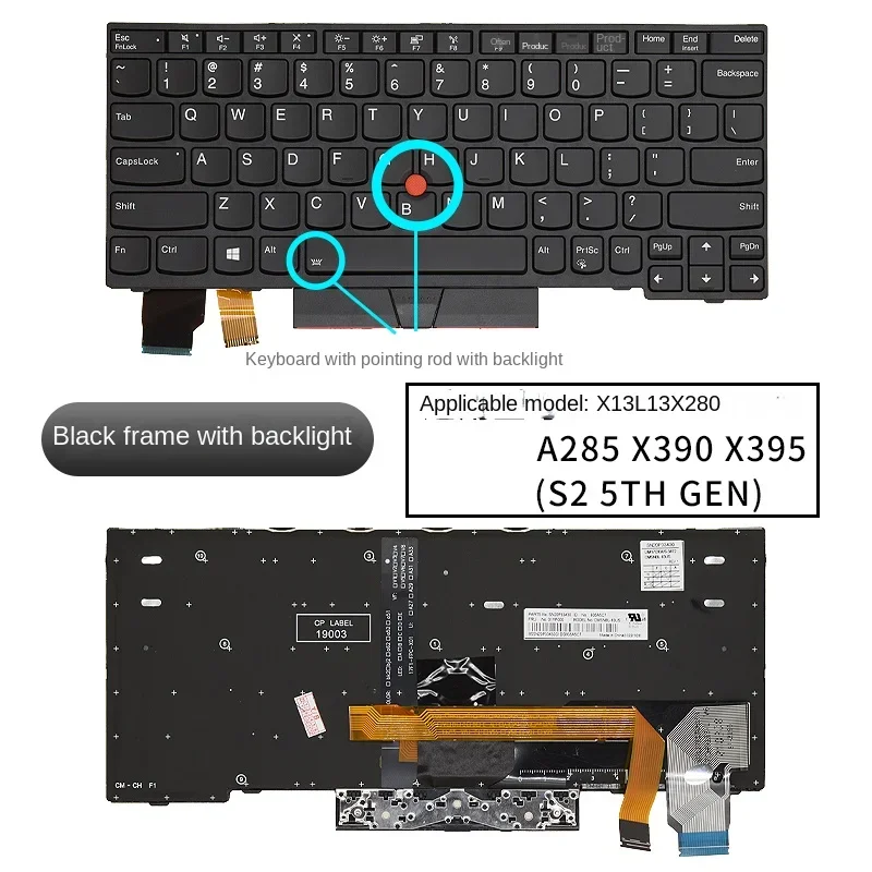 Replacement applicable for  Lenovo Thinkpad X280 A285 X390 X395 X13 L13 Laptop keyboard