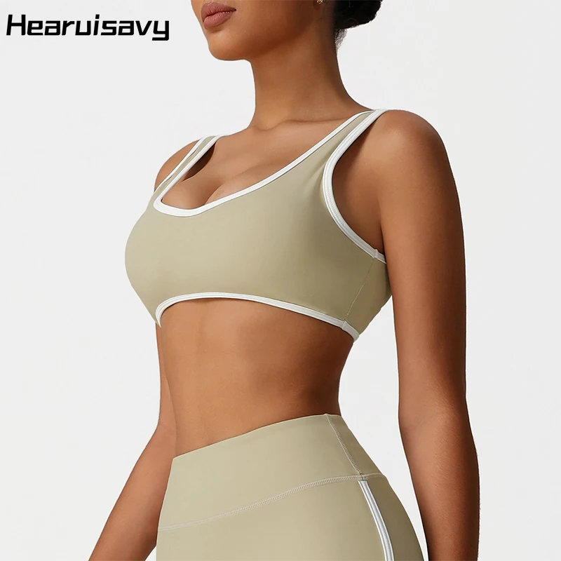 

Hearuisavy женский дышащий спортивный бюстгальтер с защитой от пота с высокой поддержкой противоударный топ для йоги пуш-ап уличная майка для бега и тренировок