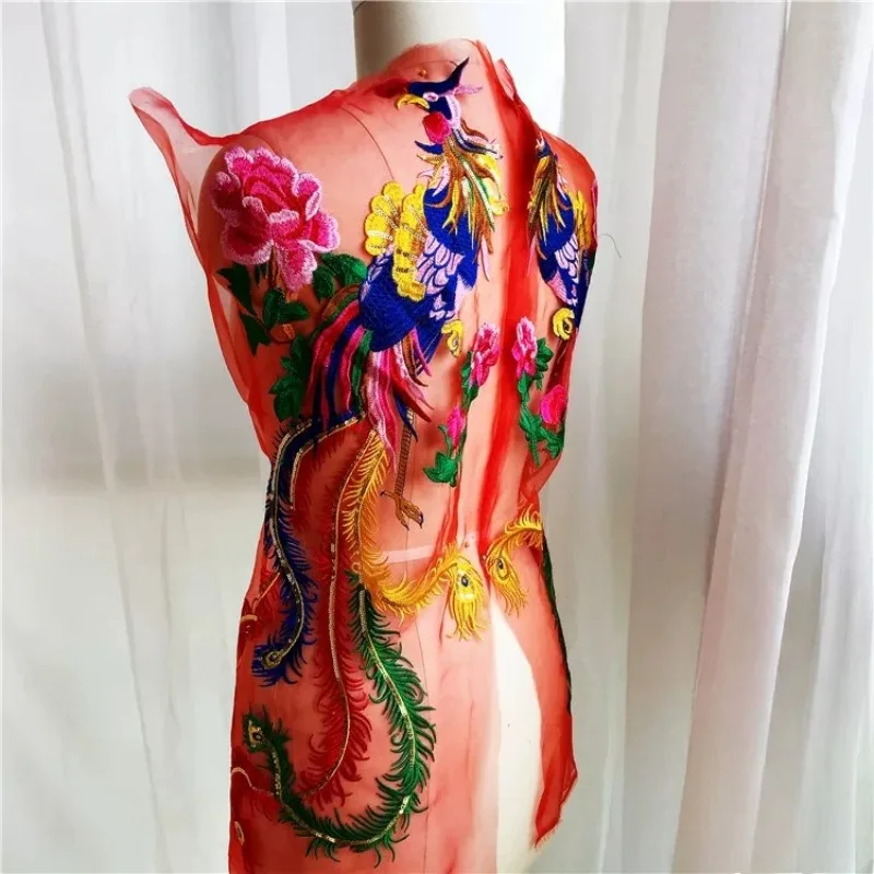 Large Beautiful Colorful Phoenix Lace Trim for Cheongsam Curtain Decoration Screen Embroidery Craft