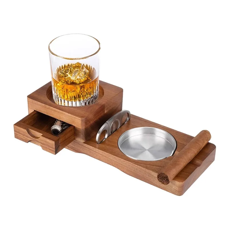 

Cigar Ashtray Whiskey Glass Cigarette Tray Ashtray Cigar Cutter Lighter Personality Creative Display Solid Wood Cigar Holder