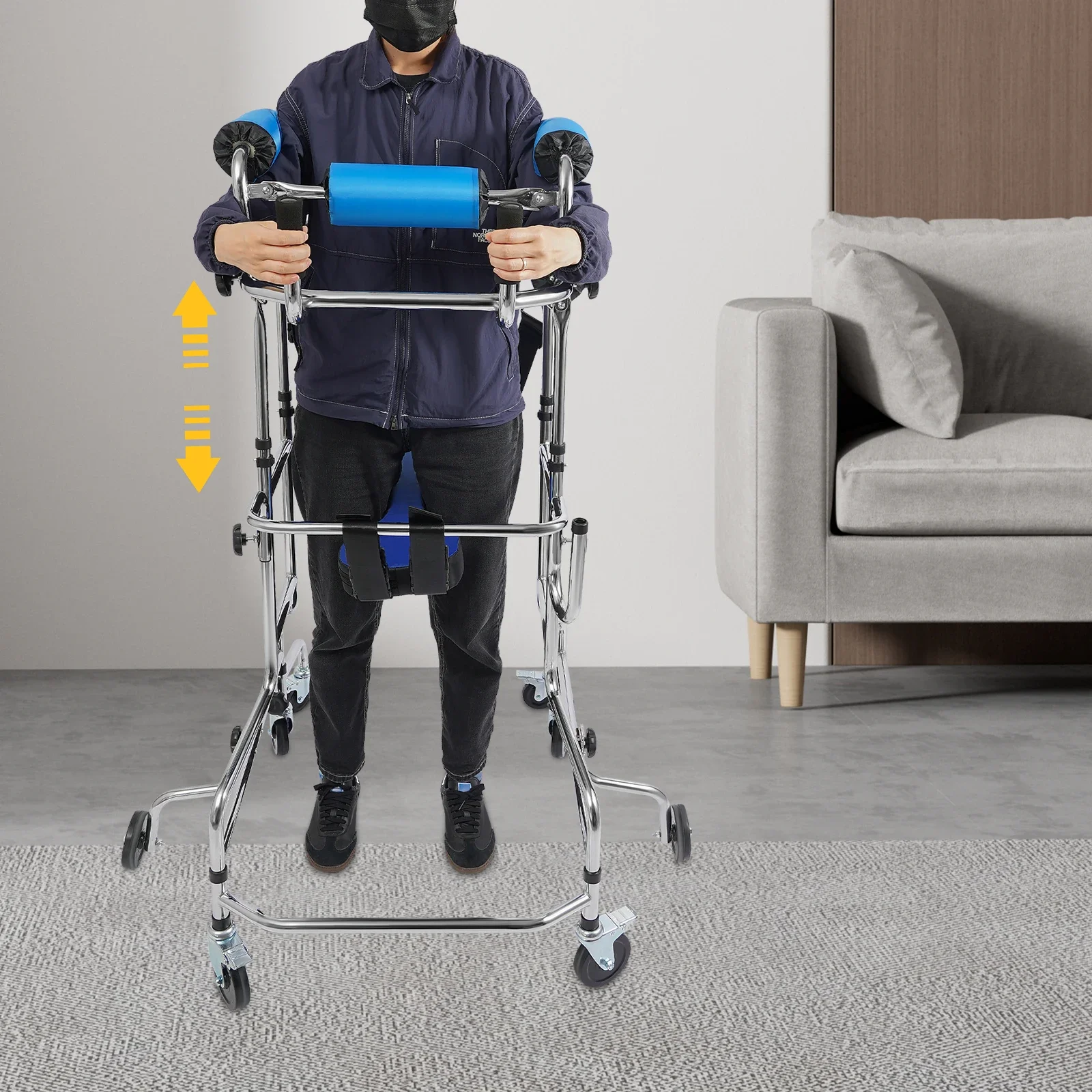 

BYMAOCAR Lower Limb Training Aid Adult Walker Standing Frame for Seniors Hemiplegia Rehabilitation W/ Wheels, for 59-71" Adults