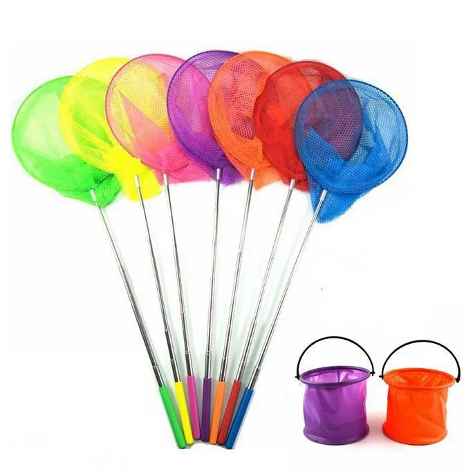 Children's Fishing Telescopic Net Rainbow Beach Retractable Kids Butterfly Insect Bug Catching Small Fish Catching Net Fish Tool